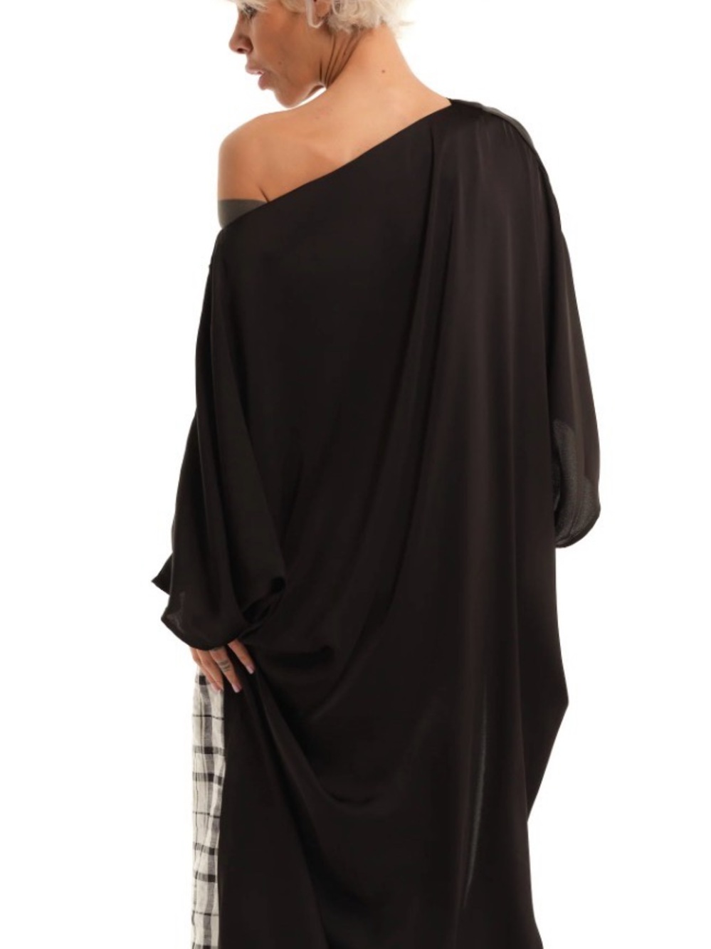 Elegant Black Locker Room Off Shoulder Draped Women’s Top Cut Put Maxi Tunic
